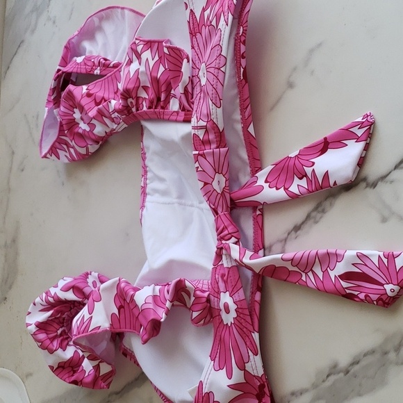 FERBIA Falbala High Waisted Ruffle Accented Bikini in Rose Red Size L - Picture 10 of 15